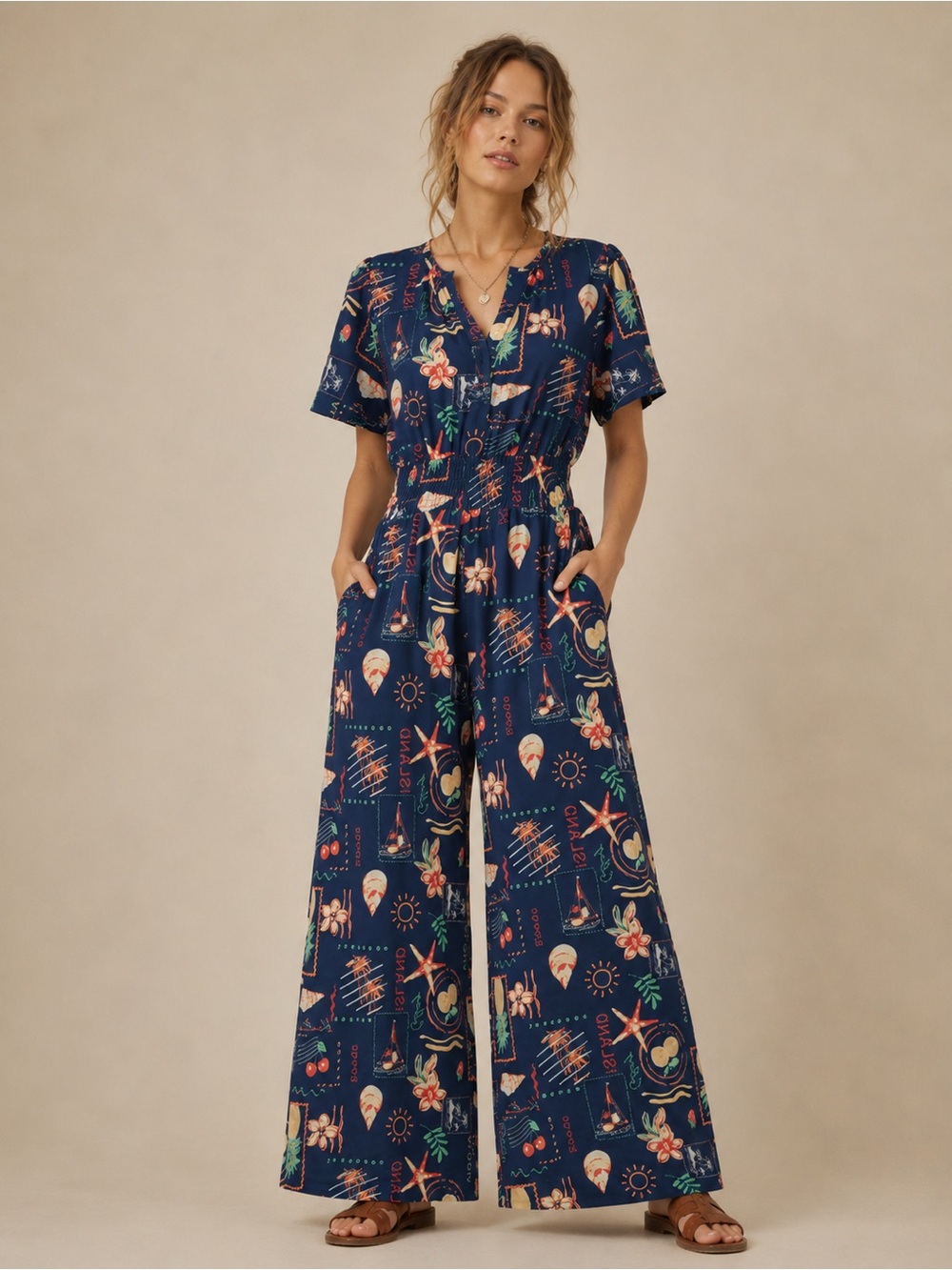 #33 New Boho Navy Wide-Leg Jumpsuit